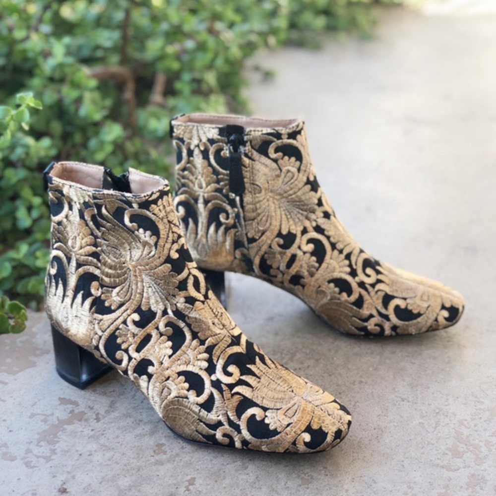 Tory Burch Brocade Carlotta Gold and Black Booties